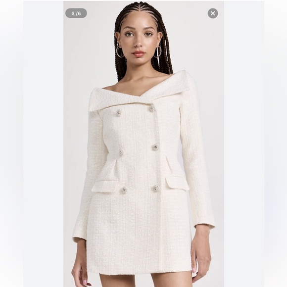 Self-Portrait Cream off white Metallic Boucle Mini Jacket Dress Size UK 10 US 6 - Picture 2 of 16